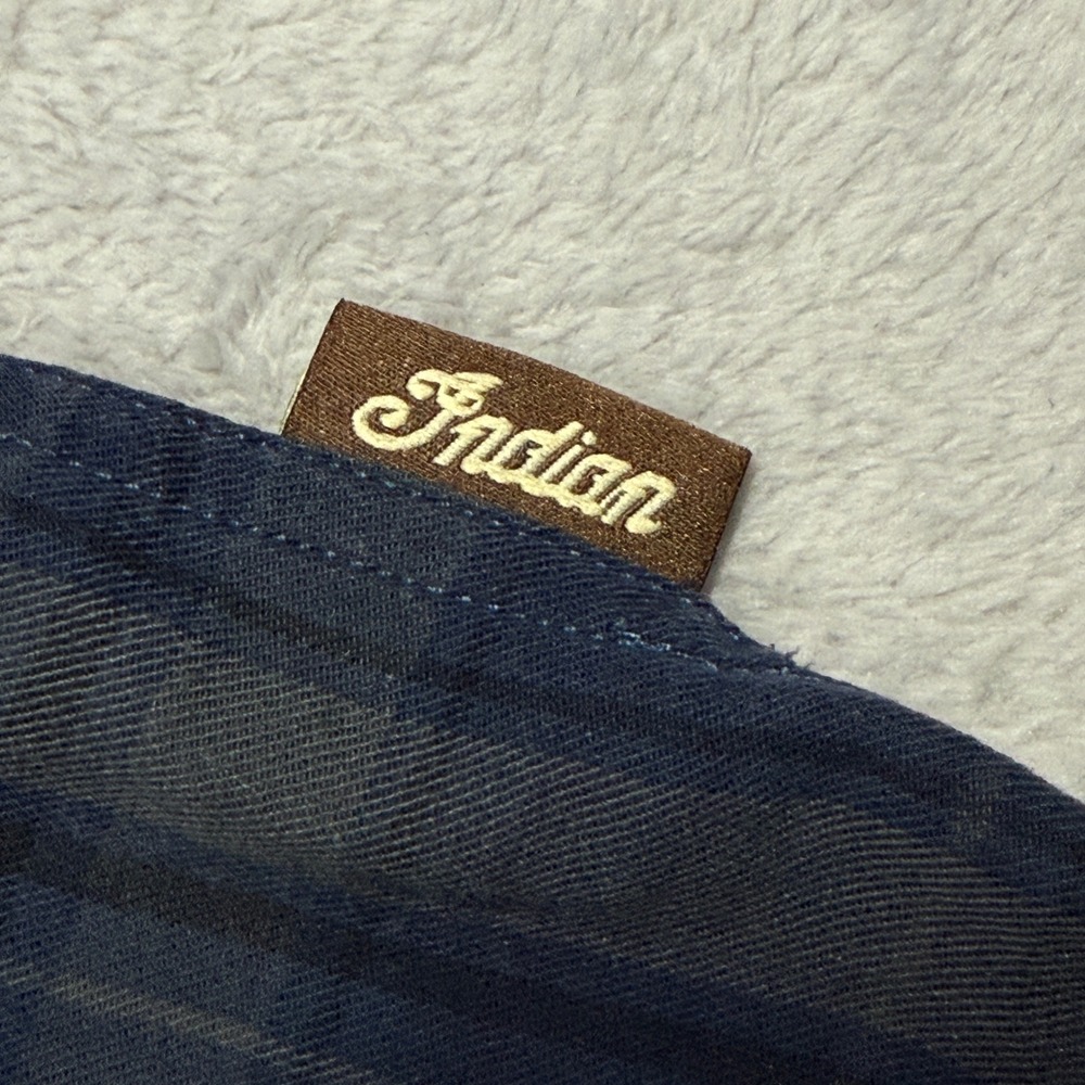 Indian Motorcycle Button Down Shirt Mens Medium Blue Plaid Long Sleeve Moto - Picture 5 of 13
